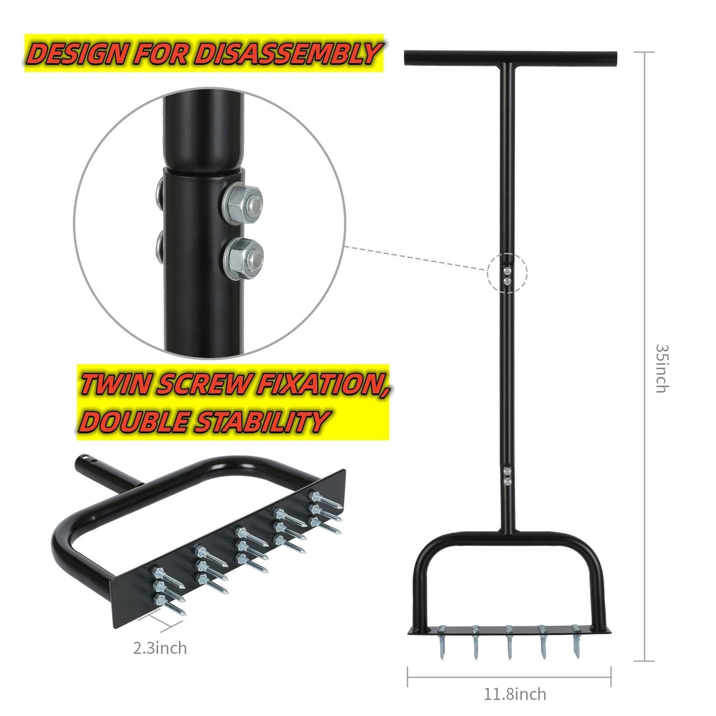 Manual Lawn Aerator Tool with Dethatching Rake