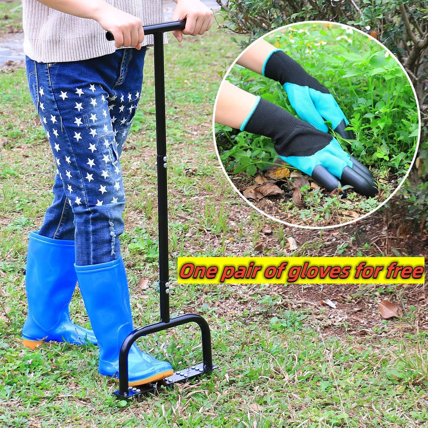 Manual Lawn Aerator Tool with Dethatching Rake