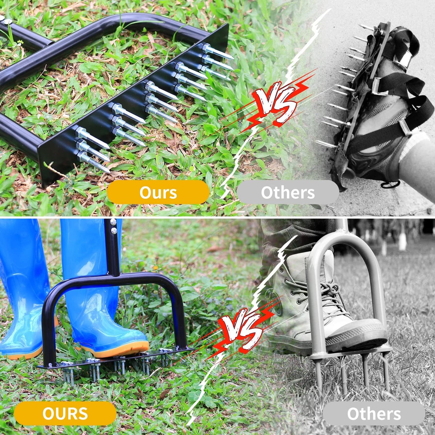 Manual Lawn Aerator Tool with Dethatching Rake