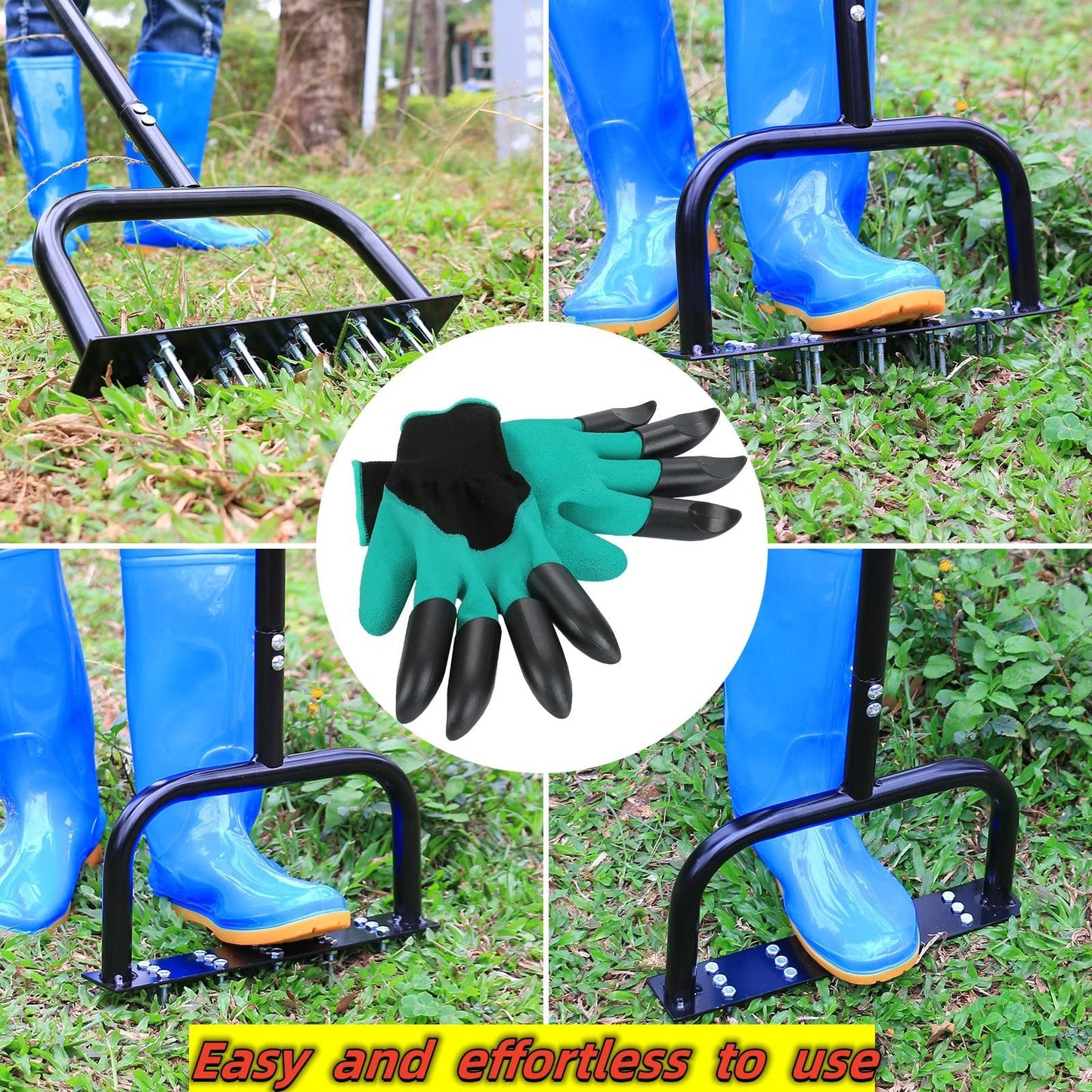 Manual Lawn Aerator Tool with Dethatching Rake