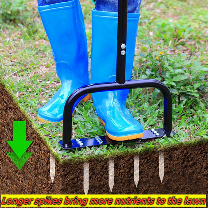 Manual Lawn Aerator Tool with Dethatching Rake
