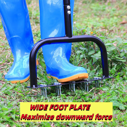Manual Lawn Aerator Tool with Dethatching Rake