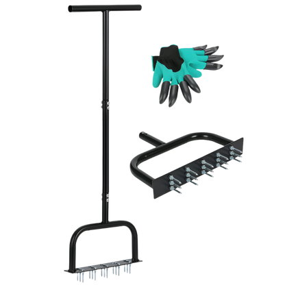 Manual Lawn Aerator Tool with Dethatching Rake