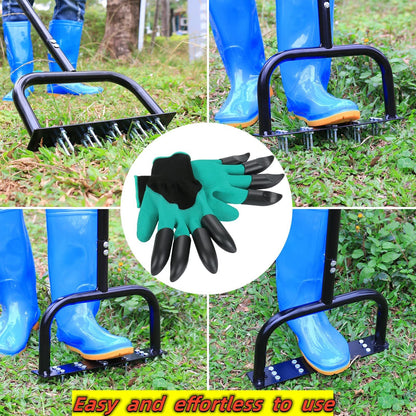 Manual Lawn Aerator Tool with Dethatching Rake